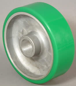 Wheel; 4" x 1-1/2"; PolyU on Alum (Color May Vary); Prec Ball Brngs; 1/2" Bore; 1-5/8" Hub Length; 700# (Item #87490)