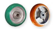 Caster; Swivel; 8" x 2"; 85A PolyU (Donut) on Alum; Plate (4"x4-1/2"; holes: 2-5/8"x3-5/8" slotted to 3"x3"; 3/8" bolt); Zinc; Sealed Prec Ball Brng; 1000# (Item #65326)