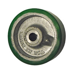 Wheel; 6" x 2"; PolyU on Alum; Plain bore; 1" Bore; 2-3/16" Hub Length; 1250#; 1/4" x 1/8" Keyway; 2 set screws. (Item #87810)