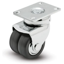 Caster; Dual Wheel; Swivel; 2-1/2" Rubber; Plate (2-1/2"x3-5/8": holes: 1-3/4"x2-3/4" (slotted to 3"); 5/16" bolt); Bright Chrome; Prec BB; Thrd Grds; 300# (Item #66153)