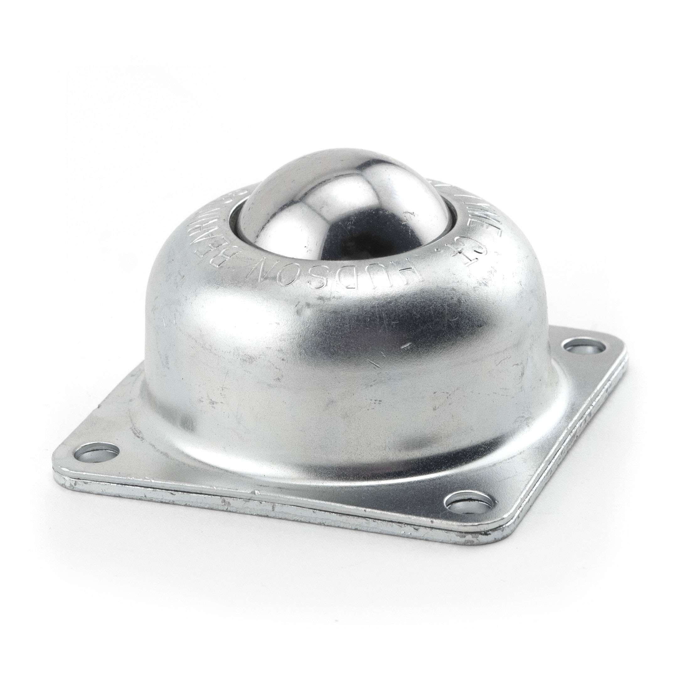 Ball Transfer; 1-1/2" ball; Stainless Steel; Flange (3"x3"; holes: 2-7/16"x2-7/16"; 1/4" bolt); Carbon Steel Housing; 250#; 1-13/16" load height (Item #89351)