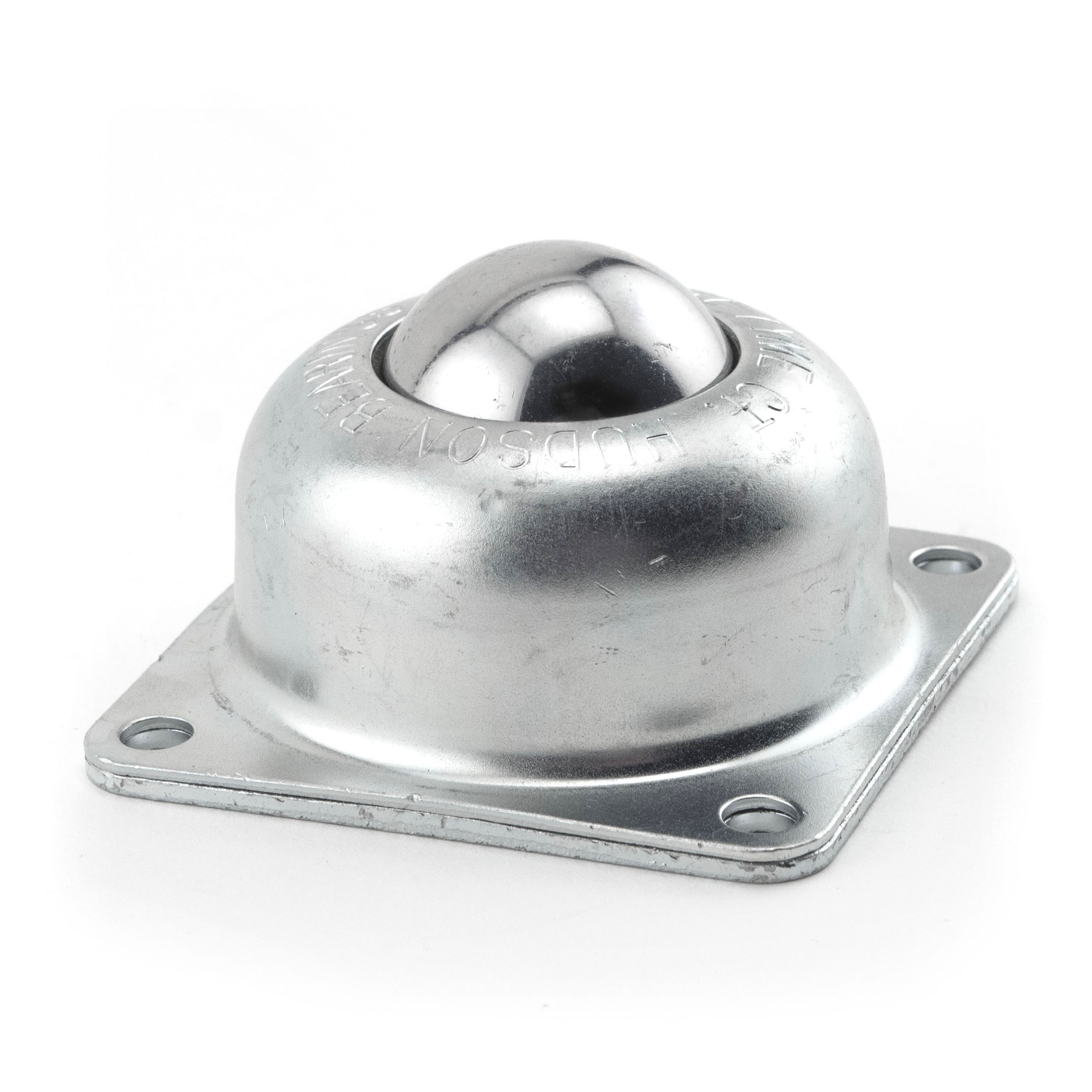 Ball Transfer; 1-1/2"; Stainless Steel ball and housing; Flange: 3"x3"; 4-hole spacing: 2-7/16"x2-7/16"; 1/4" bolt; 250#; 1-13/16" load height (Item #89448)