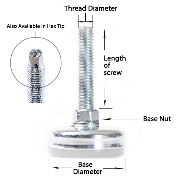 Glide; Base is 3/8" x 2-1/8"; Threaded Stem (1/2"-13TPI x2"); Clear Poly pad with zinc coated steeel with base nut; non-swiveling (Item #87413)