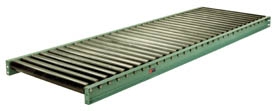 Conveyor; Gravity Roller; 120x13 (B/F); 16 O/F; Steel; Green; 2-1/2 Rollers on 3 Center; Ball Brng; Set high 1/4 clearance; 7500# on 5ft supports (Item #89410)