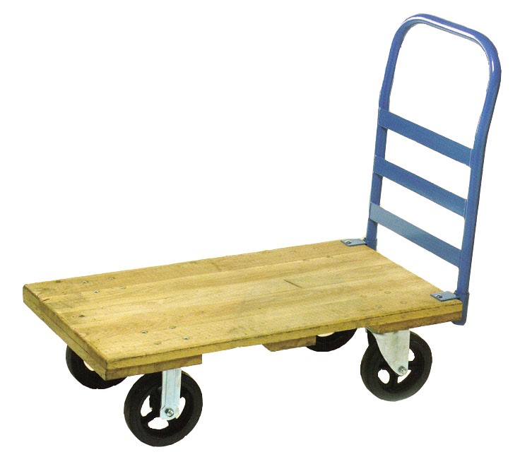 Platform Truck; 30" x 60"; 8"x2" Swivel and Rigid Rubber-on-Iron Casters; Wood Deck; 2000#; Removable metal end rack (single) (Item #64906)