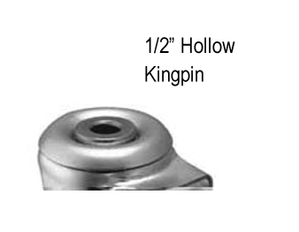 Caster; Swivel; 3" x 1-1/4"; Polyolefin; Hollow Kingpin (1/2" bolt hole); Stainless; Delrin Spanner; 300# (Item #: 64389)