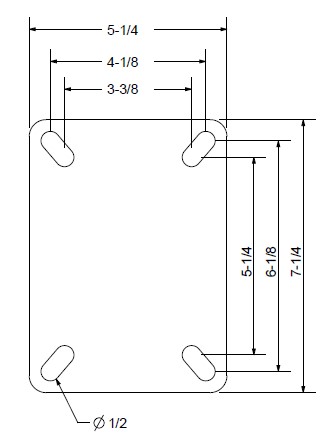 Yoke; Swivel; 12" x 3"; Plate (5-1/4"x7-1/4"; holes: 3-3/8"x5-1/4" slotted to 4-1/8"x6-1/8"; 1/2" bolt); Zinc; 3/4" Bore; 3-1/4" Hub Length; 3500#; Kingpinless (Item #88557)