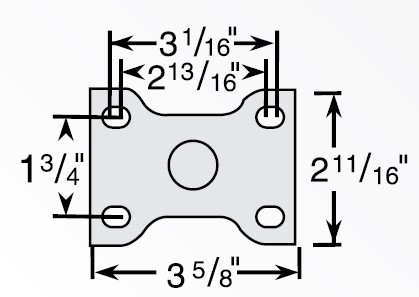 (image for) Caster; Rigid; 3" x 1-1/4"; Polyolefin LD; Plate (2-11/16"x3-5/8": holes: 1-3/4"x2-13/16" (slots to 3-1/16"); 5/16" bolt); Zinc; Plain bore; 200# (Item #63202)