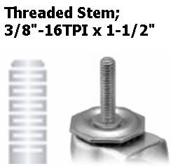 Caster; Swivel; 3" x 13/16"; Hard Rubber; Threaded Stem (3/8"-16TPI x 1-1/2"); Zinc; Plain bore; 110#; Side friction brake (Item #: 66659)