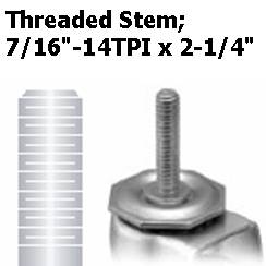 Caster; Swivel; 4" x 1"; Thermoplastized Rubber (Gray); Threaded Stem (7/16"-14TPI x 2-1/4"); Zinc; Plain bore; 190#; Wheel Brake (Item #65643)