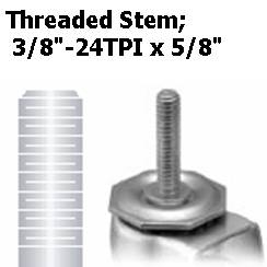 Caster; Twin Wheel; Swivel; 60mm (2-3/8in); Polyurethane; Threaded Stem (3/8-24TPI (Fine Thread) x 5/8); Satin Chrome; Zinc Body; 100#; Hood (Item #66977)