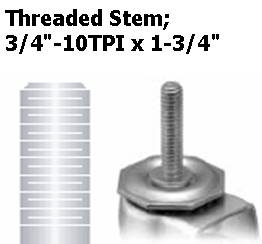 (image for) Caster; Swivel; 5" x 1-1/4"; PolyU on PolyO (Gray); Stem (3/4"-10TPI x 1-3/4"); Zinc; Prec BB; 300#; Total Lock; Dust Cover (Mtl); Thread Grds (Item #64691)