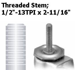 (image for) Caster; Swivel; 5" x 1-1/4"; Thermoplastized Rubber (Gray); Threaded Stem (1/2"-13TPI x 2-11/16"); Nylon Yoke; Precision Ball Brng; 325#; Thread guards (Item #63918)