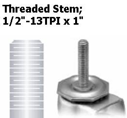 Caster; Swivel; 6" x 1-1/4"; Foam-Filled Flat Free Tire (Black); Threaded Stem (1/2"-13TPI x 1"); Zinc; Ball Brng; 150#; Tread brake (Item #64102)