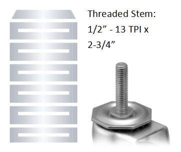 (image for) Caster; Swivel; 3" x 1-1/4"; Gray TPR Rubber; Threaded Stem (1/2"-13TPI x2-3/4"); Zinc; Ball Bearing (Single); 270#; Tread brake; Dust Cover (Mtl) (Item #65190)