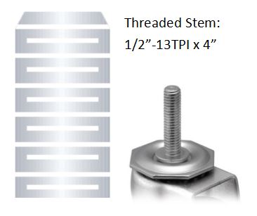 (image for) Caster; Swivel; 3" x 1-1/4"; Gray TPR Rubber; Threaded Stem (1/2"-13TPI x4"); Zinc; Prec Ball Brngs; 210#; Dust Cover (Plastic); Thread guards; Total Lock (Item #63366)