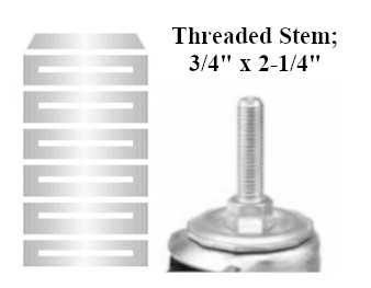 (image for) Caster; Swivel; 5" x 2"; Cast Iron; Threaded Stem (3/4"-10TPI x 2-1/4" fully threaded); Zinc; Roller Brng; 1000#; Brake (Item #63875)